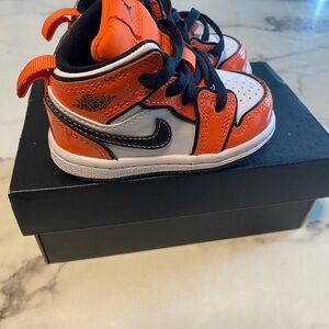 Jordan 1 Mid -Infant 4c Orange and Black Sneakers